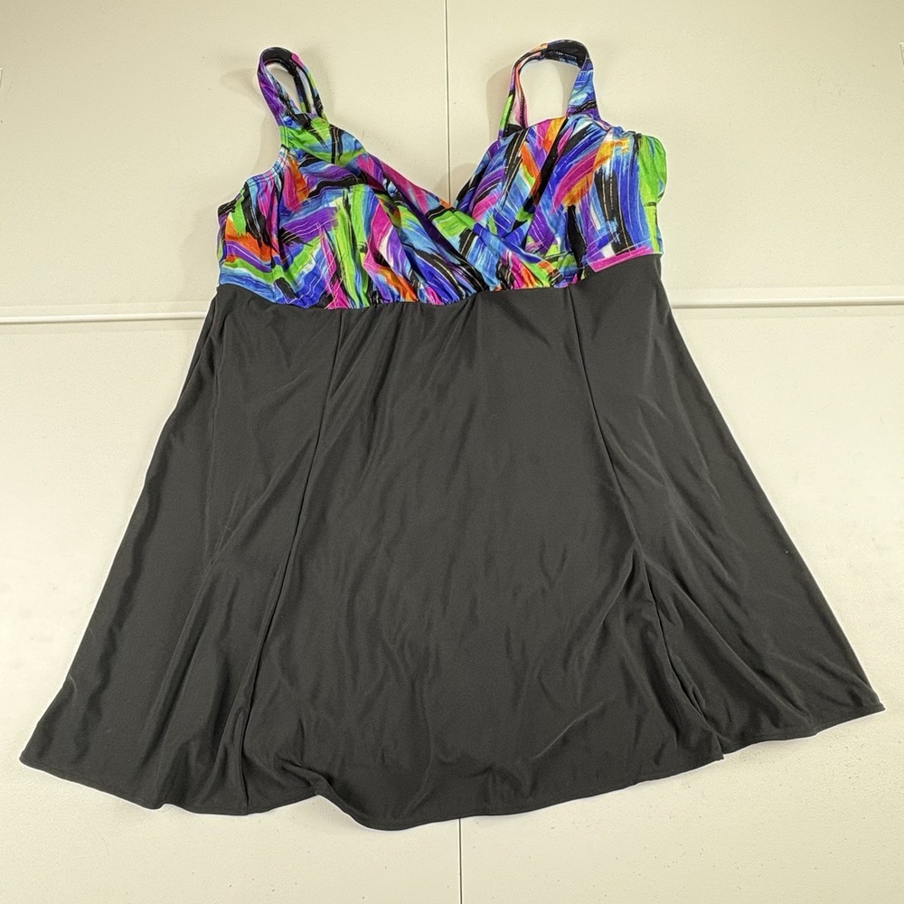 Great Lengths Swim Dress Women‎ 22 Black Multicolor Abstract Print Cruise Vacay